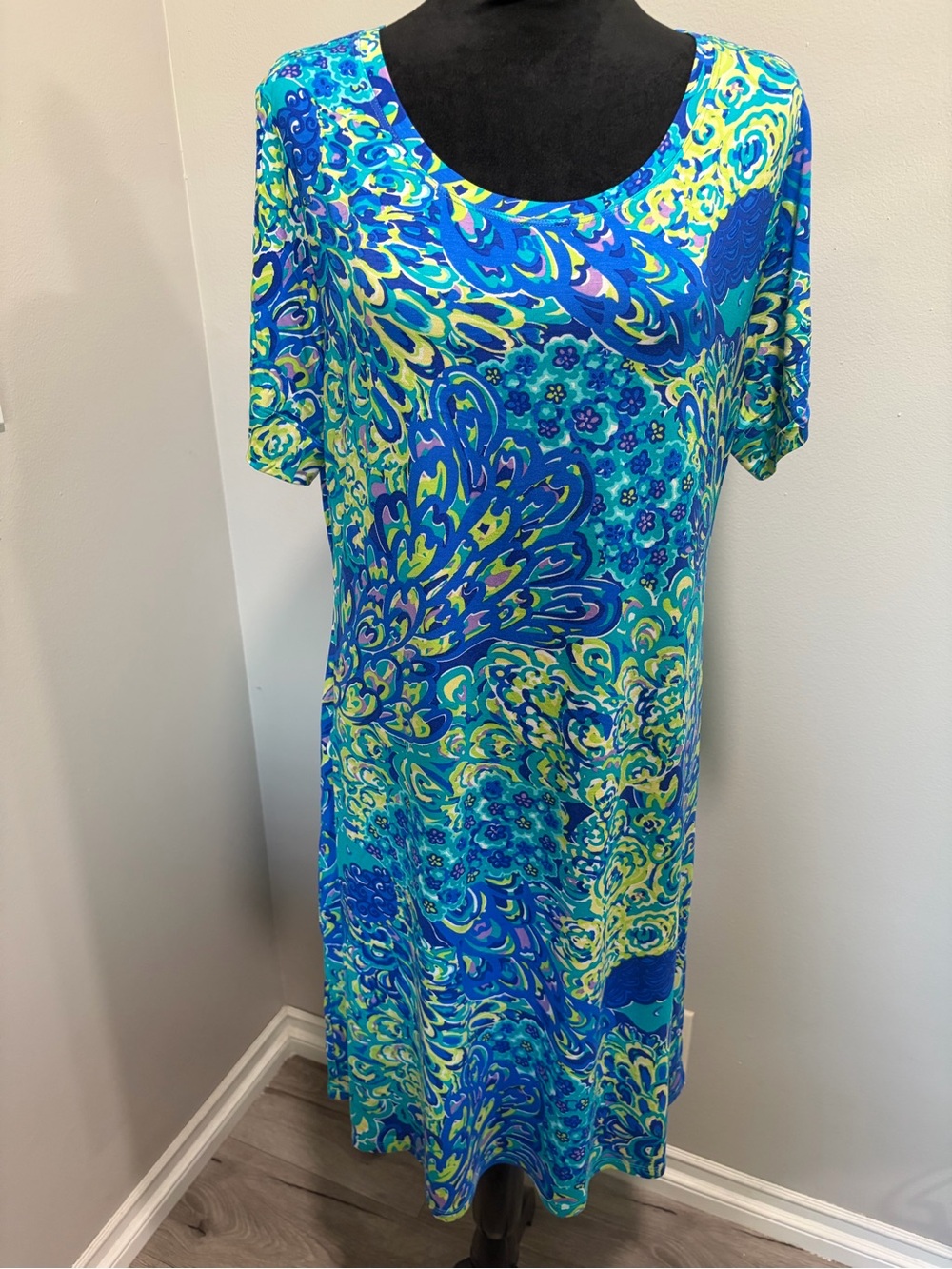 Philosophy Blue, Turquoise & Lime Printed Midi Dress